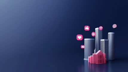 Fototapete - A smart city with technology network connectivity. Internet of things and social media connections. Technology 5G and digital data connections. Future background concept. 3D rendering.