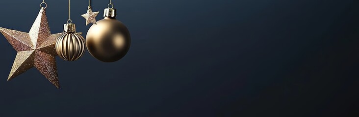 Leinwandbilder - The shining Christmas stars are placed on a dark blue background with copy space. This is a 3D illustration of a Christmas banner design.