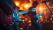 © russcom - Musicians performing live at an intimate venue with colorful lights in the background