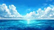 Painting style illustration of a beautiful, peaceful tropical ocean lagoon with clear waters, lush greenery, and vibrant blue skies – perfect for banner backgrounds and wallpaper