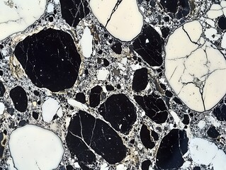 Poster - Close-up of black and white speckled marble texture with gold veins.