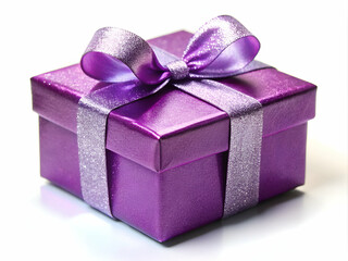 Poster - A vibrant purple gift box adorned with a shiny bow, perfect for celebrations and special occasions.