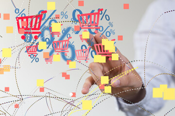 Aufkleber - hand touches virtual percent icon