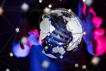 Fototapete - world Global network. Blockchain. 3D illustration. Neural networks and artificial intelligence. Abstract