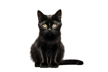 Naklejka na meble Black cat with a playful stance, looking directly at the camera with a hint of curiosity, isolated on a clean white surface