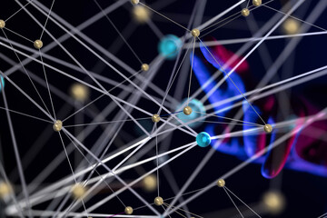 Fototapete - Global network. Blockchain. 3D illustration. Neural networks and artificial intelligence. Abstract