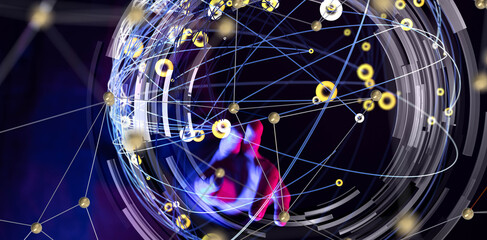 Fototapete - Global network. Blockchain. 3D illustration. Neural networks and artificial intelligence. Abstract