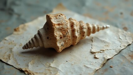 A seashell sitting on top of a piece of paper