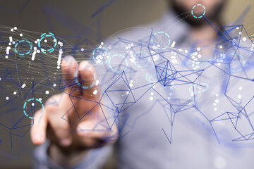 Poster - Global network. Blockchain. 3D illustration. Neural networks and artificial intelligence. Abstract  - neural network exposure digital