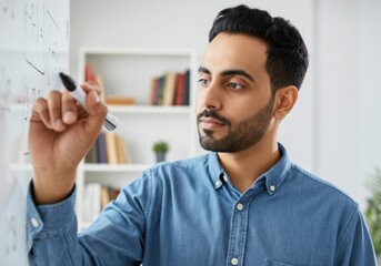 Poster - Concentrated software developer writing code on whiteboard, developing new application