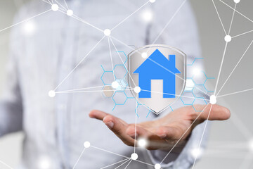Poster - home data. Digital cyberspace with particles and Digital data network connections concept.