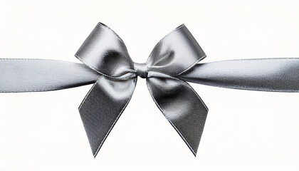 Wall Mural - A neatly tied silver Christmas ribbon bow isolated on white background, perfect for gift wrapping or special celebrations. Versatile for holiday, wedding, or anniversary themes.