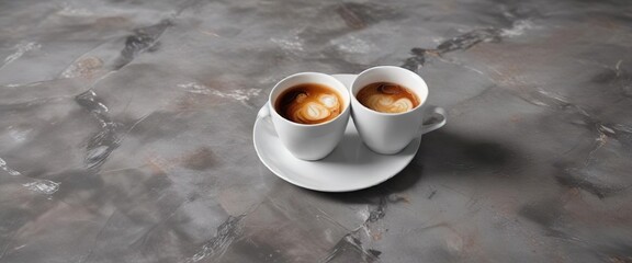 Wall Mural - Crumpled cup on gray floor with faint coffee rings , creased, marred, discoloration