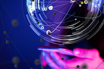 Poster - Global network. Blockchain. 3D illustration. Neural networks and artificial intelligence. Abstract