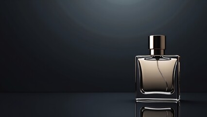 Poster - Elegant black perfume bottle on a reflective surface mockup