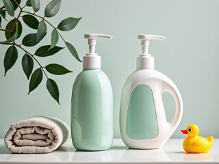 Poster - Set of liquid soap dispensers with green leaves mockup