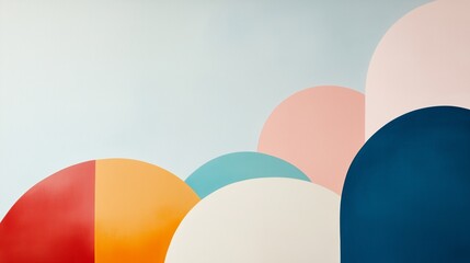 Poster - colorful abstract mural showcasing curved shapes in pastel and bold hues on a soft background