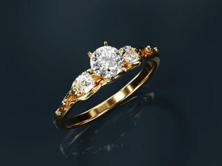 Poster - Gold Diamond Ring Isolated On black Background 3D Rendering