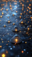 Poster - Exploring digital connectivity through illuminated spheres virtual environment 3d abstract concept technology