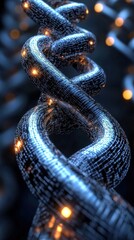 Poster - Illuminated metallic chain links abstract technology scene digital art dark environment close-up view futuristic concept