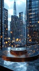 Poster - Cryptocurrency investment insights urban skyline digital art futuristic environment high angle view financial concept