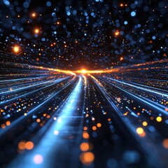 Poster - Dynamic light trails abstract digital space visual art futuristic environment perspective view motion concept for seo impact