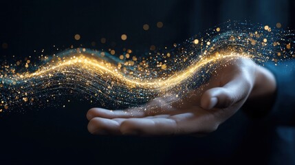 Poster - Captivating light wave motion digital environment abstract art creative visualization close-up perspective for inspiration