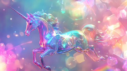 Sticker - A holographic rainbow unicorn pastel purple pink teal colors abstract background. optical crystal prism flare beams. light flares. christmas texture. Prism. Illustration