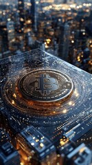 Poster - Exploring bitcoin's impact on urban finance cityscape digital currency night view financial innovation
