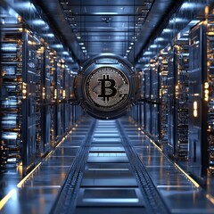 Poster - Bitcoin mining operation data center digital currency high-tech environment futuristic viewpoint cryptocurrency concept