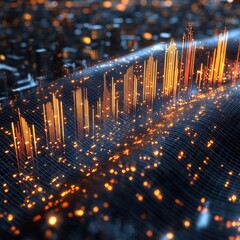 Poster - Dynamic data visualization urban cityscape digital art night scene aerial view technology and innovation insights