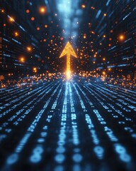 Poster - Digital transformation journey glowing arrow through data stream virtual space graphic visualization futuristic concept