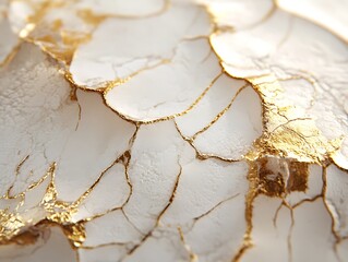 Poster - Close-up of white textured surface with gold crackle.