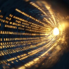 Poster - Exploring digital transformation through binary code in a futuristic tunnel technology abstract virtual perspective innovation