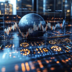 Poster - Global financial data analysis urban business environment digital graphs technology insights modern viewpoint economic trends