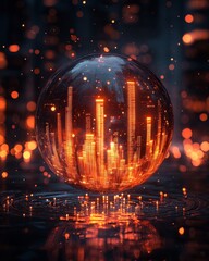 Poster - Illuminating digital sphere futuristic cityscape 3d graphic design dark environment close-up view technology concept