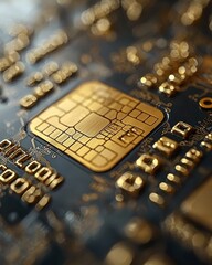 Poster - Exploring advanced technology close-up of a golden microchip laboratory setting digital innovation high-tech environment