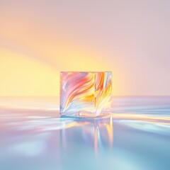 Poster - Captivating glass cube reflection minimalist studio art serene atmosphere close-up perspective abstract beauty