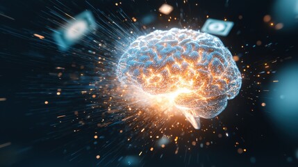 Poster - Explosive brain activity visualization digital concept art technology abstract environment close-up viewpoint neural dynamics