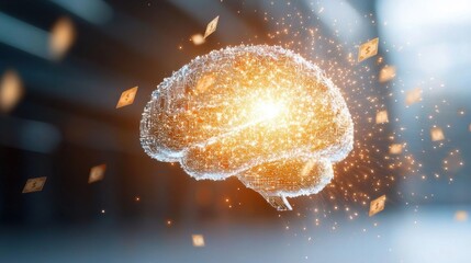 Poster - Innovative brain concept digital space 3d visualization technology close-up neuroscience and creativity integration