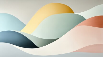 Poster - abstract mural displaying flowing curves in soft pastel colors on a textured wall