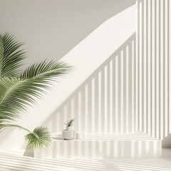 Poster - Minimalist interior featuring lush greenery and soft shadows, enhancing the serene ambiance of the space.