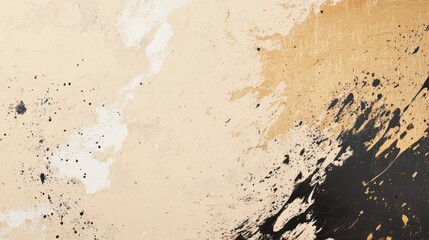 Poster - Vibrant brush splashes in shades of brown and gold blend harmoniously against a neutral background, showcasing an artistic expression of color and texture in a captivating abstract arrangement
