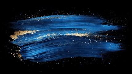 Poster - Vibrant metallic blue brushstrokes intertwine seamlessly with golden glitter, creating an eye-catching artistic composition. This dynamic combination captivates with its elegance and depth