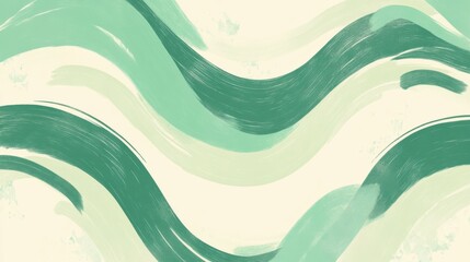 Poster - Soft green wavy brush patterns fill the canvas, evoking a sense of tranquility and fluidity. The smooth design blends shades, creating a serene atmosphere perfect for relaxation