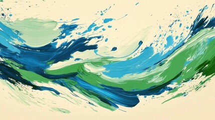 Poster - Vibrant brushstrokes in green and blue blend seamlessly, creating a dynamic wave effect against a neutral backdrop. The flowing colors evoke a sense of movement and serenity