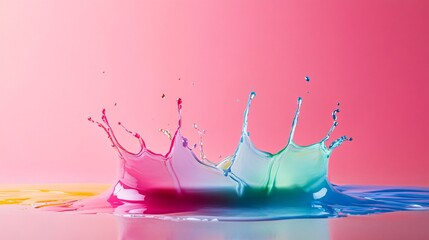 Poster - Colorful liquid splashing and mixing on pink background