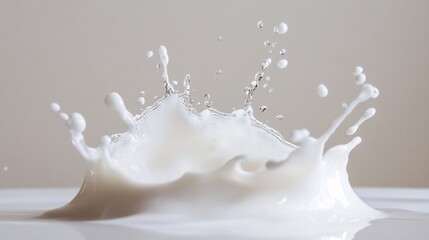 Poster - Milk splashing and creating a crown shape on neutral background