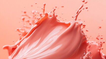 Poster - Splashing viscous coral pink liquid on coral pink background