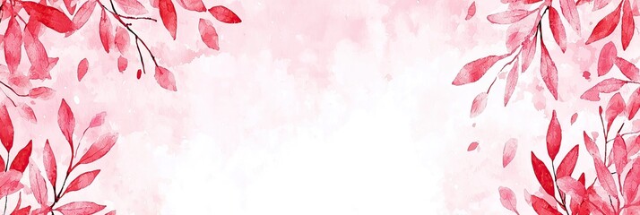Poster - Beautiful watercolor background featuring vibrant red leaves copy space in center